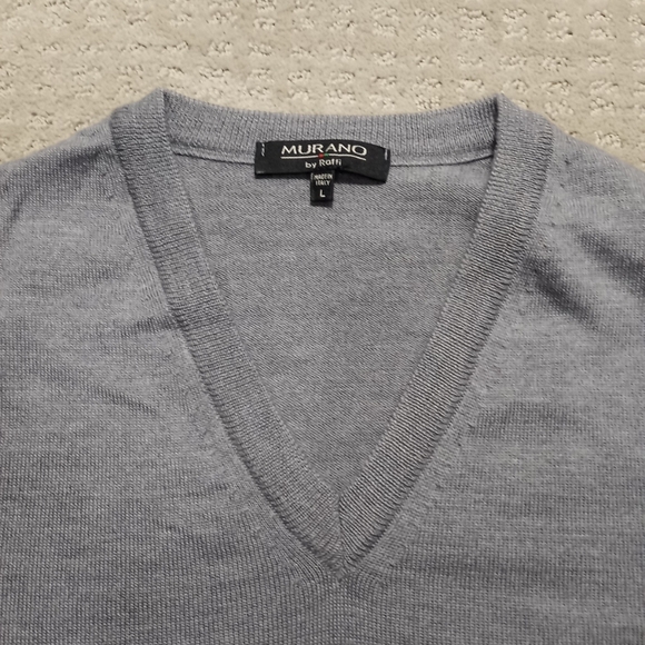Murano By Roffi V Neck Extra Fine Lightweight Wool Sweater Mens Size Large Gray - Picture 5 of 12